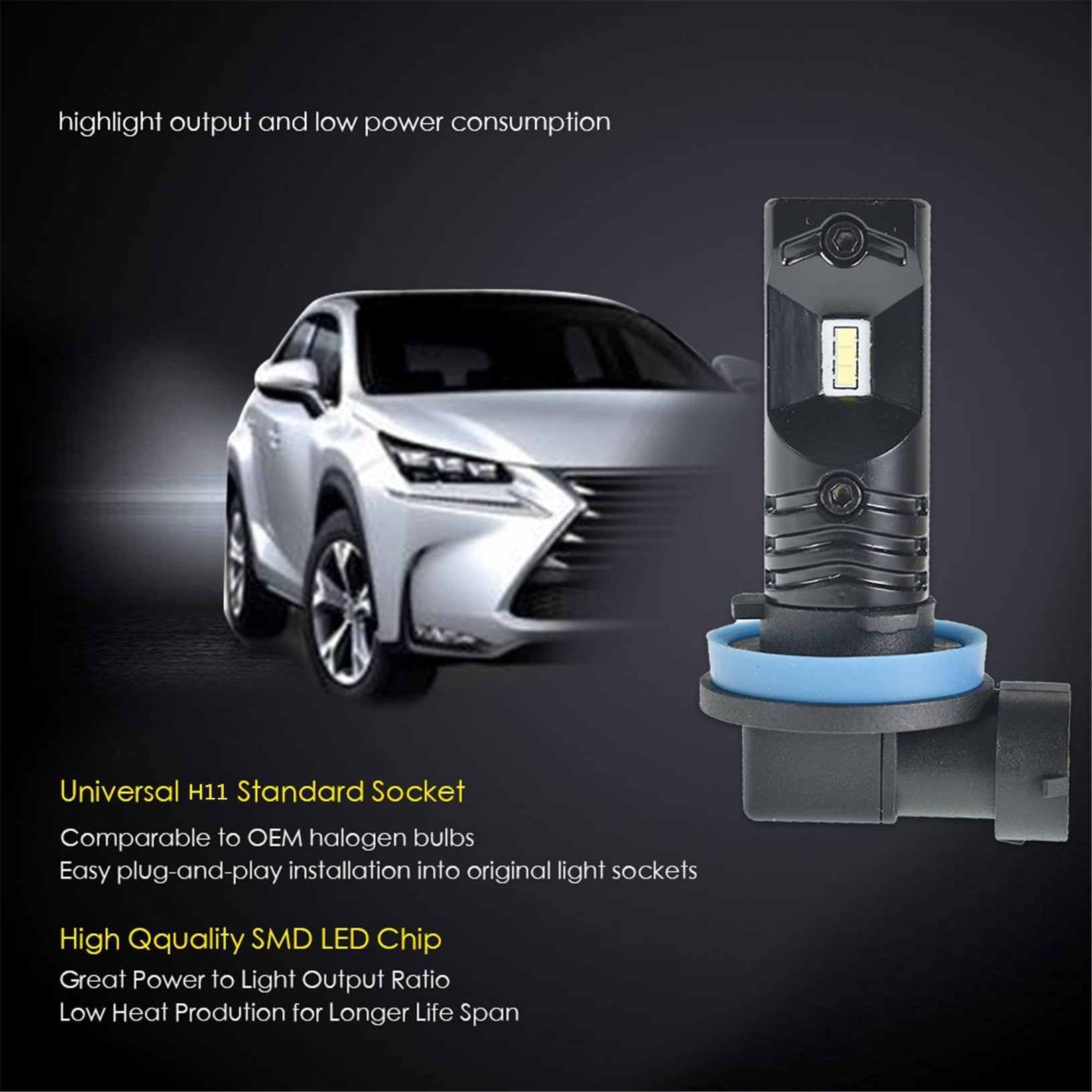 TOPPARTZ H8 H9 H11 H16 2 PCS LED Fog Light Bulbs High Power 80W 6500K White Replacement for Signal, Turn, Brake, Parking, Tail, DRL Fog Lights