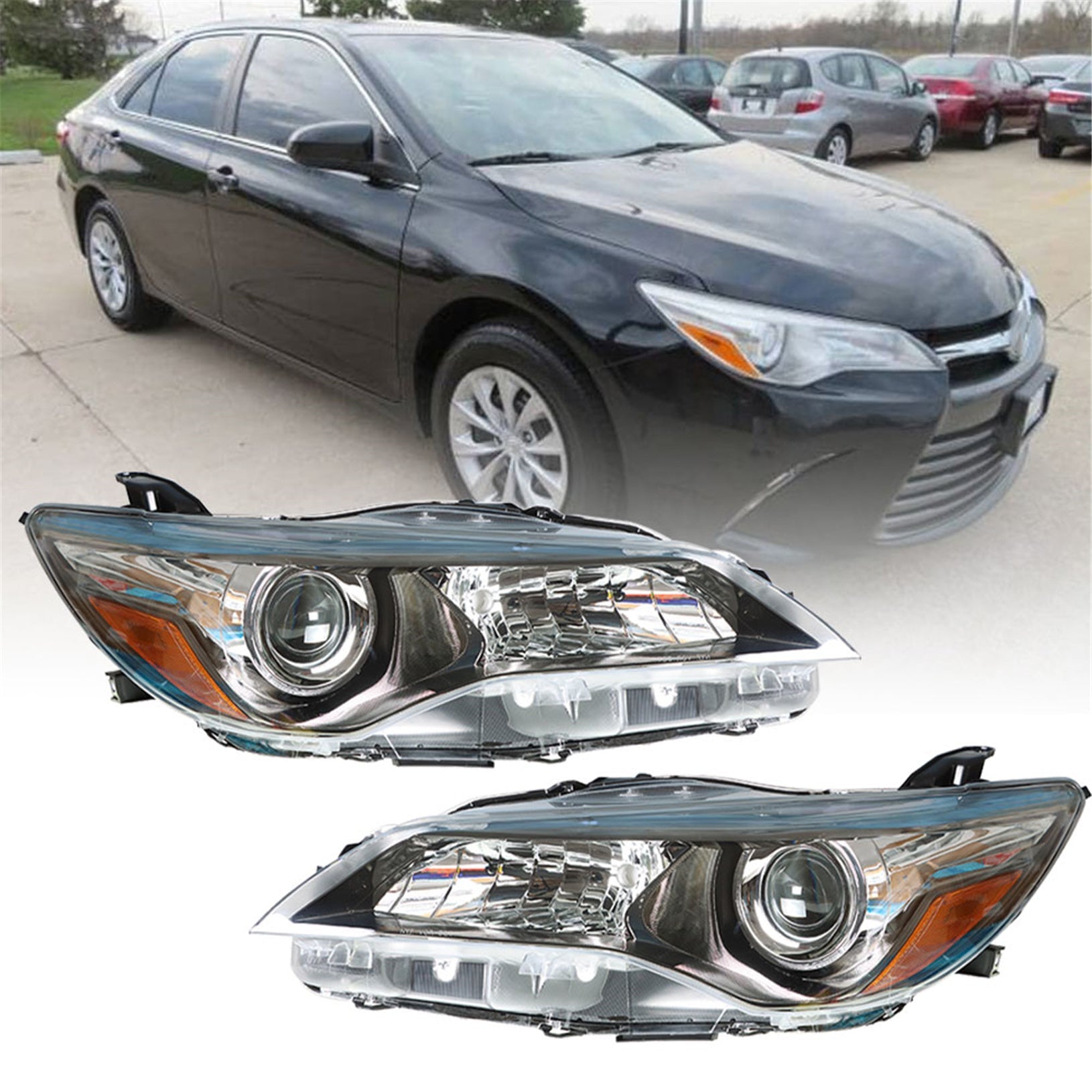 TOPPARTZ Headlights For 2015-17 Toyota Camry Left+Right Projector Clear