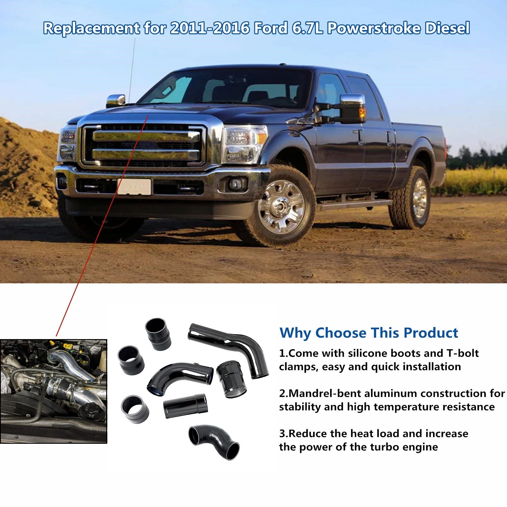 TOPPARTZ Hot&Cold Side Intercooler Pipe Boot Kit For 2013 2014-16 Ford 6.7L Black