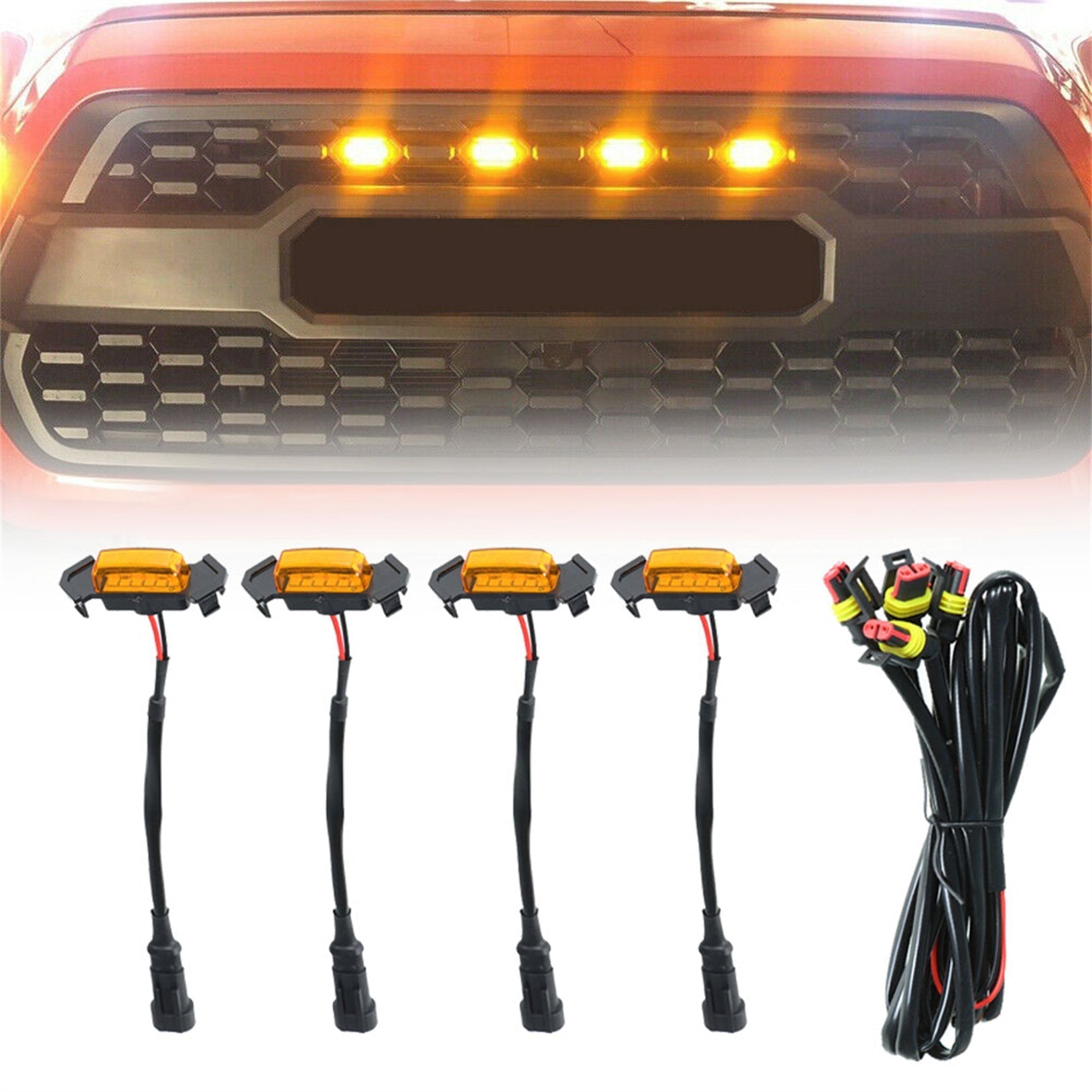TOPPARTZ  LED Lights For 16-21 Toyota Tacoma TRD Raptor Style Amber Lens Grill 4X