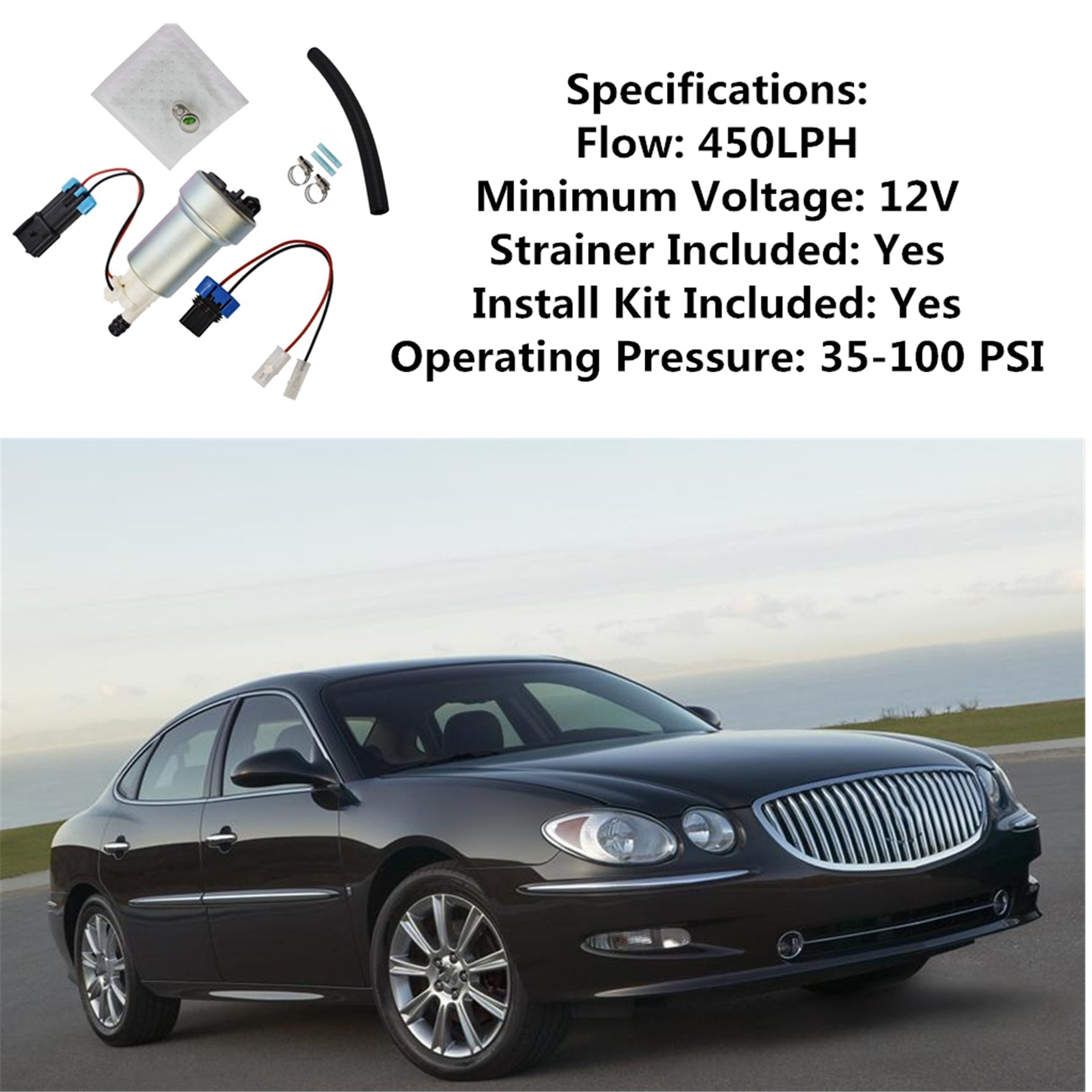 TOPPARTZ Performance Fuel Pump Racing W Install Kit FIT for F90000267 450LPH E85