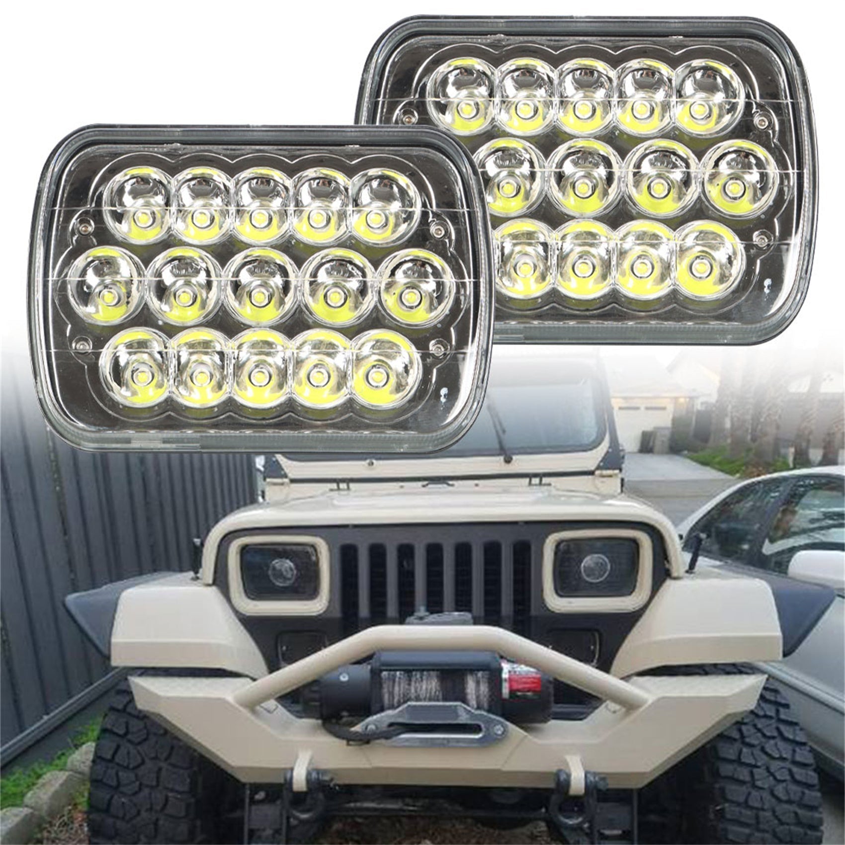 TOPPARTZ RH&LH Pair LED Headlights For Jeep Wrangler YJ XJ Cherokee Blazer Express Van