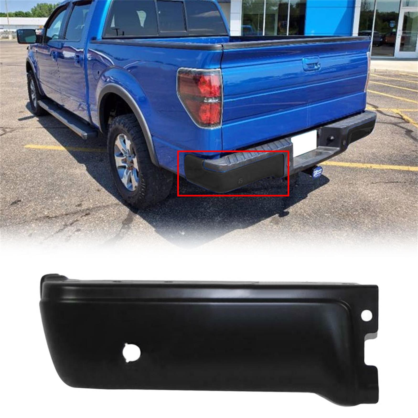 TOPPARTZ Rear Bumper End Left with Sensor Assist Holes Replacement for Ford F150 Styleside 2009-2014 Black FO1102373