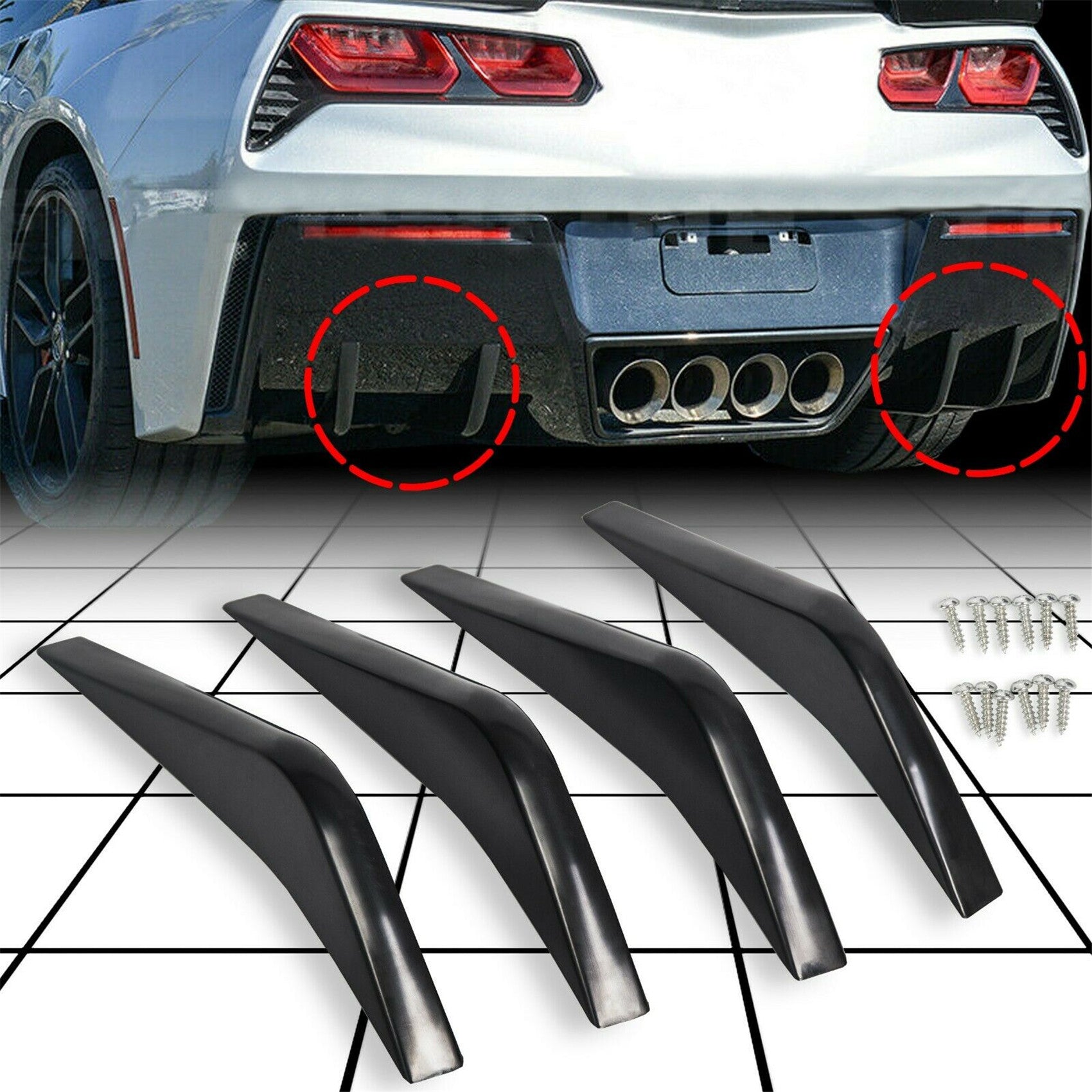TOPPARTZ Rear Bumper Lower Air Diffuser Fin For 2014-2019 Chevrolet Corvette C7