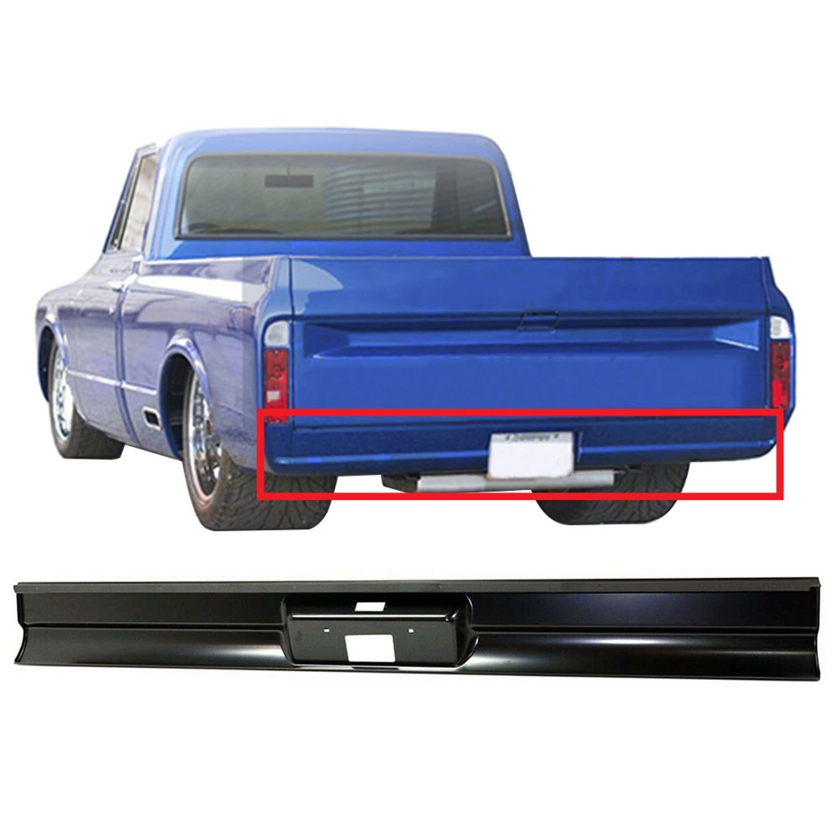 TOPPARTZ Rear Roll Pan Bumper with License Plate for Chevrolet C10 Pickup 1967-1972 Trucks Steel