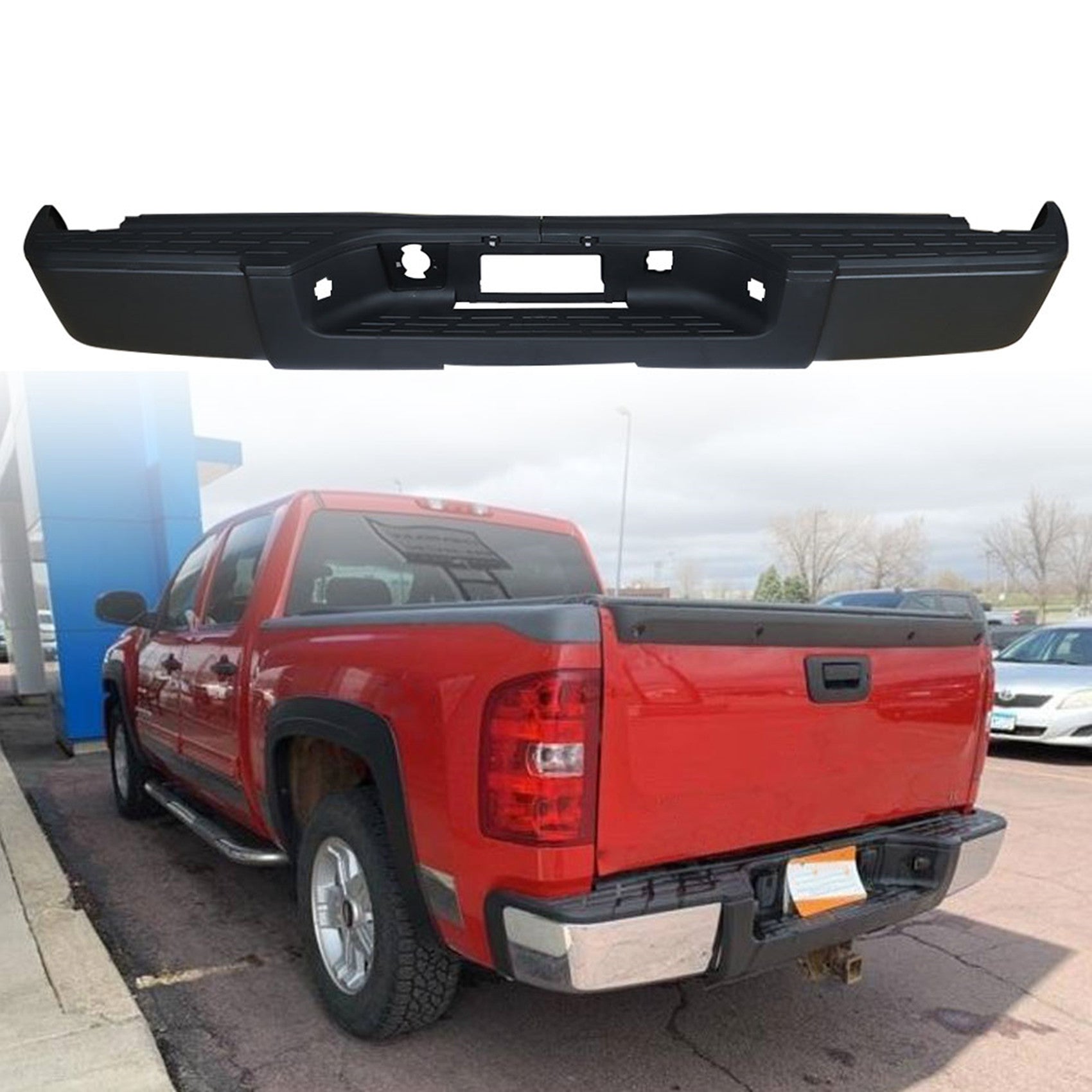 TOPPARTZ Rear Step Bumper Black Replacement for Chevrolet Silverado 1500 2007 2008 2009 2010 2011 2012 2013 without Parking Aid Sensor Holes GM1103159