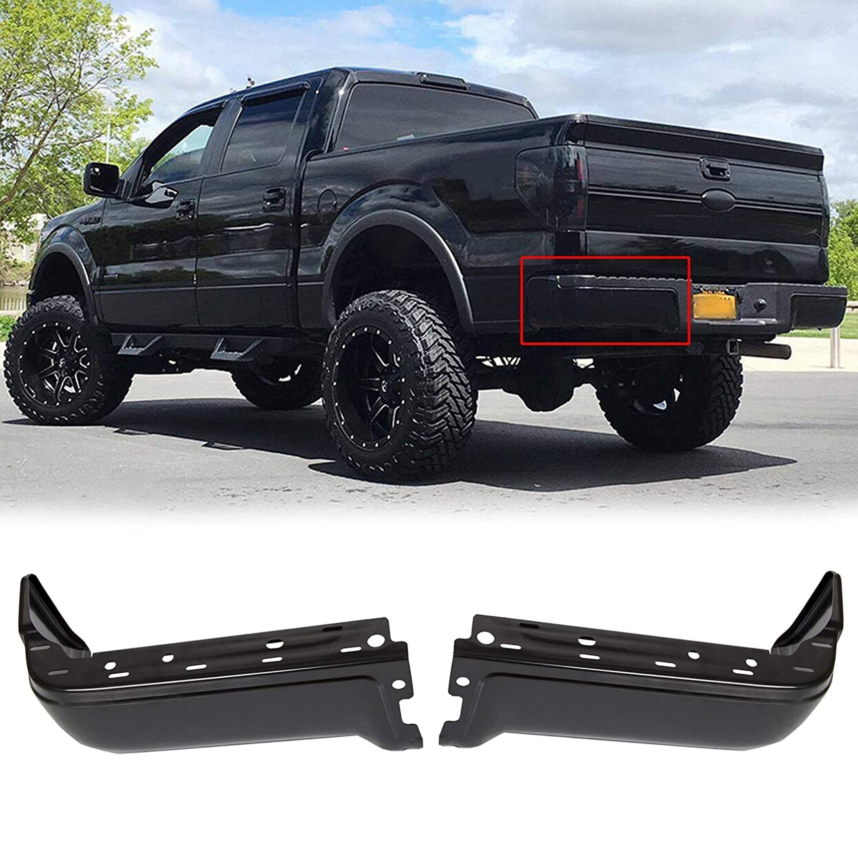 TOPPARTZ Rear Step Bumper Face Bar End Caps Black Powder Coated Pickup Driver Passenger Side Replacement for 2009-2014 Ford F150 Styleside