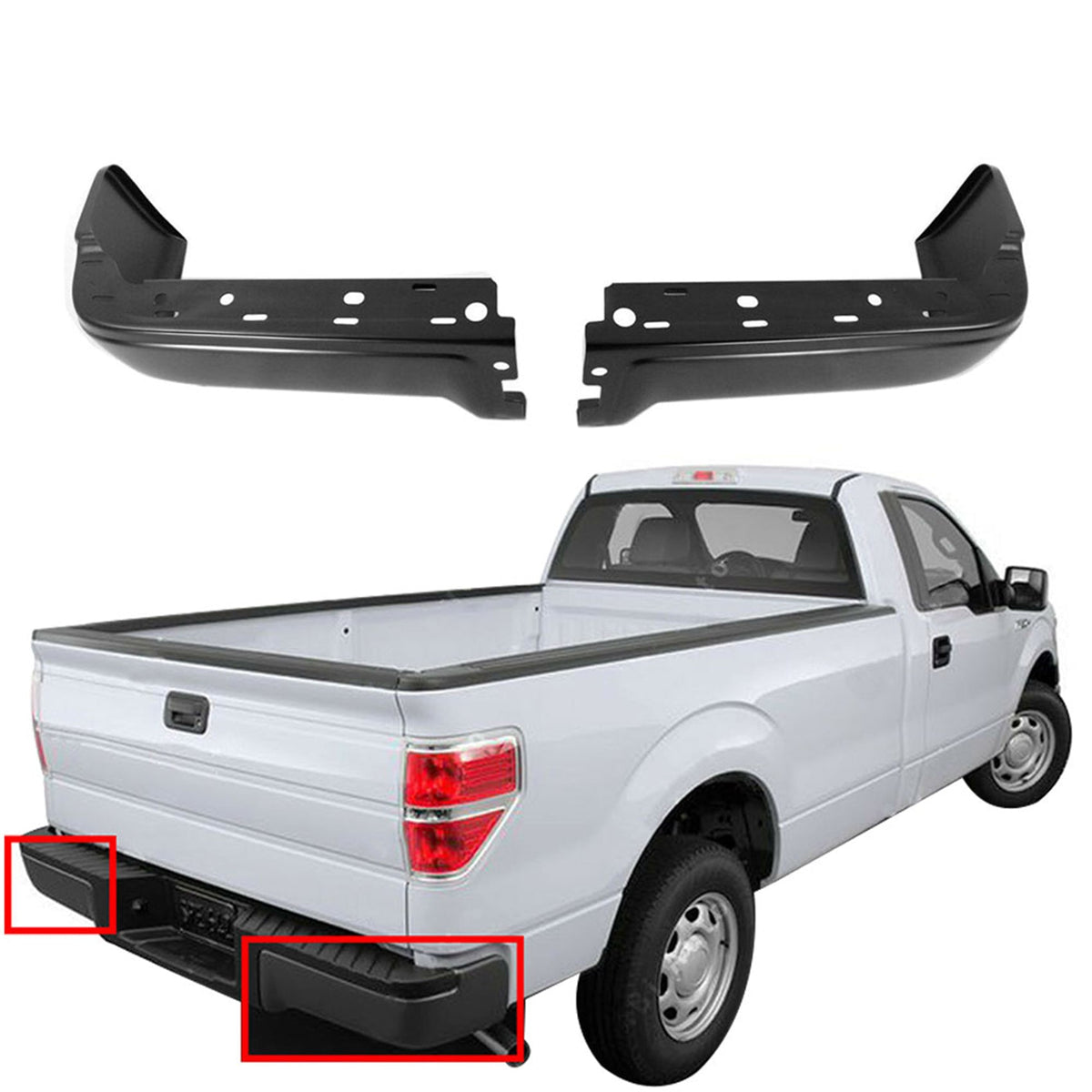 TOPPARTZ Rear Step Bumper Face Bar End Caps Black Powder Coated Pickup Driver Passenger Side Replacement for 2009-2014 Ford F150 Styleside