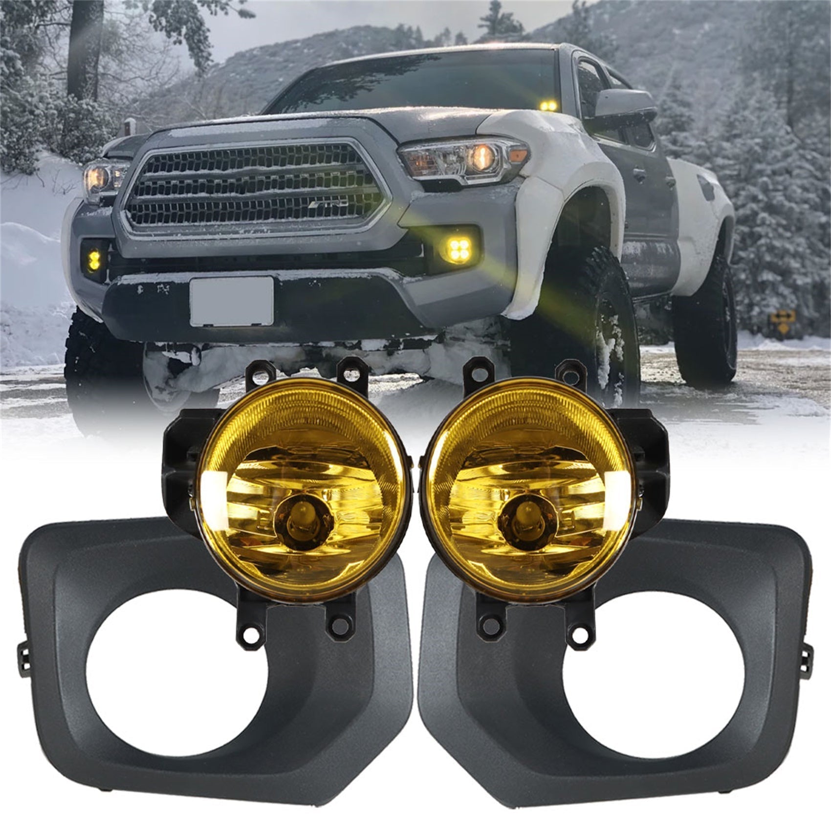 TOPPARTZ Replacement for 2016-2021 Toyota Tacoma Bumper Front Fog Lamp Assembly, Passenger Side and Driver Side Yellow With Black Frame 2-Pack