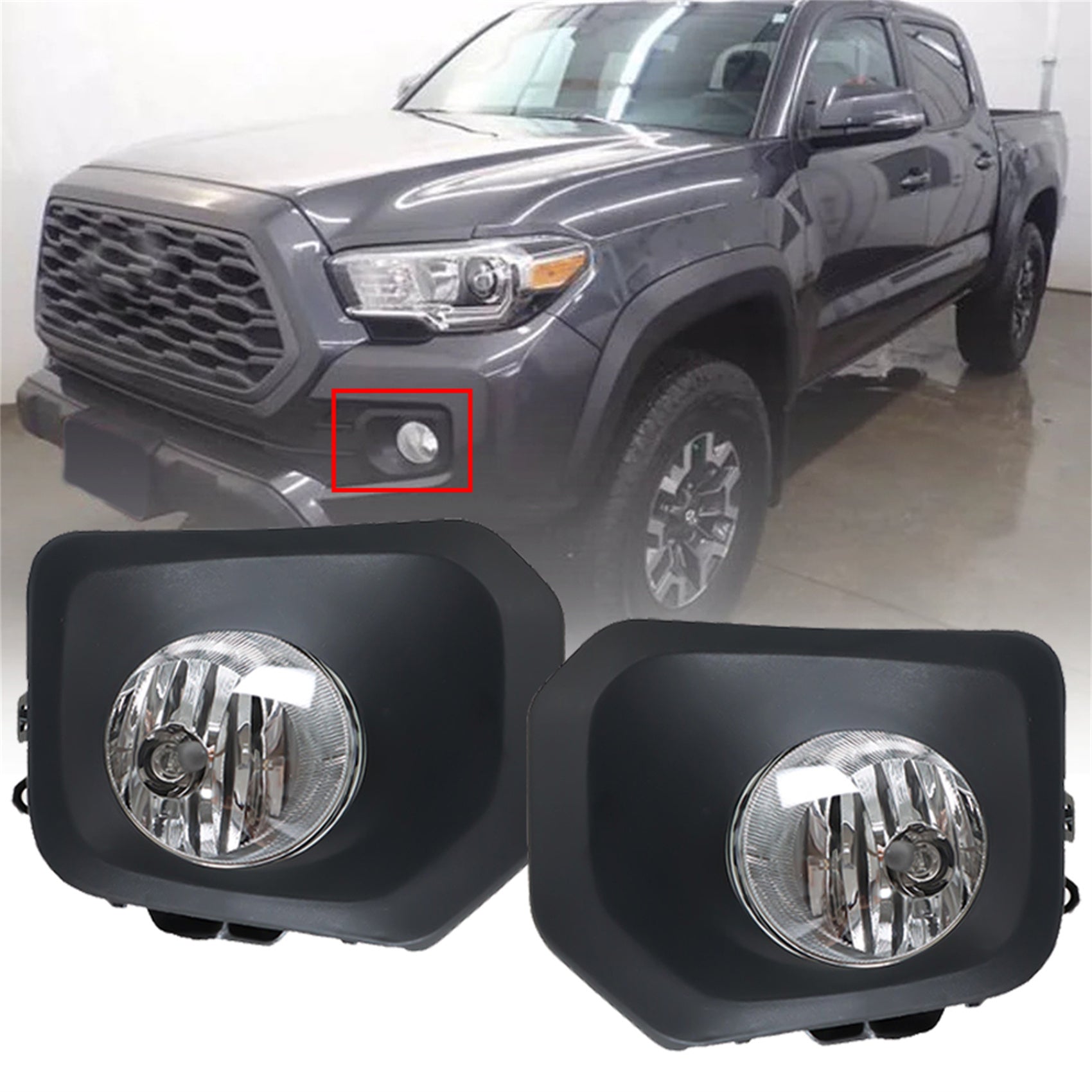 Fog Lights Lamps w/Wiring For 2016-2021 Toyota Tacoma Driver+Passenger Side