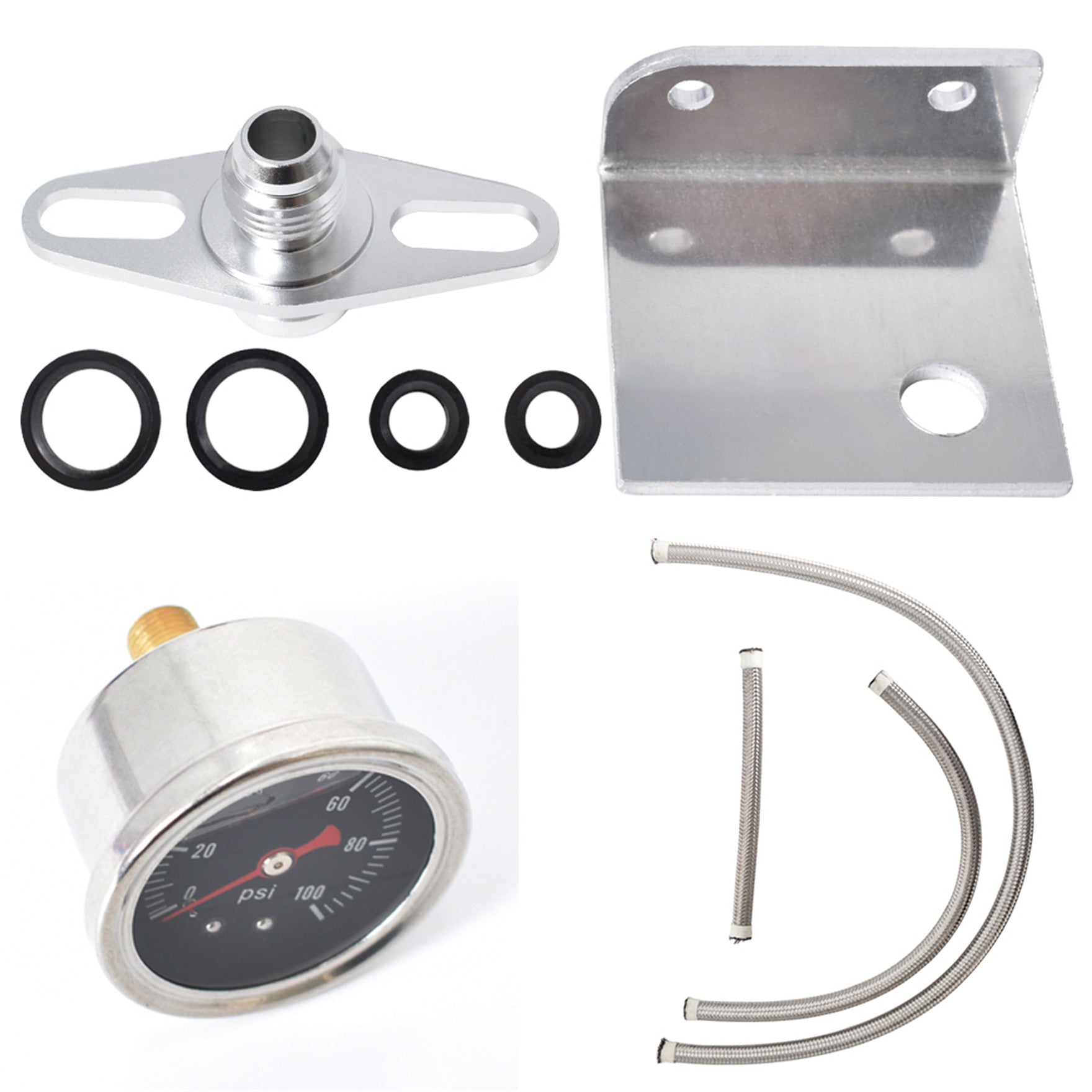 TOPPARTZ Universal Adjustable Red Fuel Pressure Regulator KIT 100psi Guage AN6 Fitting