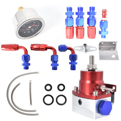 TOPPARTZ Universal Adjustable Red Fuel Pressure Regulator KIT 100psi Guage AN6 Fitting