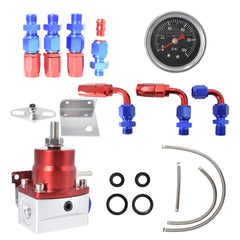 TOPPARTZ Universal Adjustable Red Fuel Pressure Regulator KIT 100psi Guage AN6 Fitting