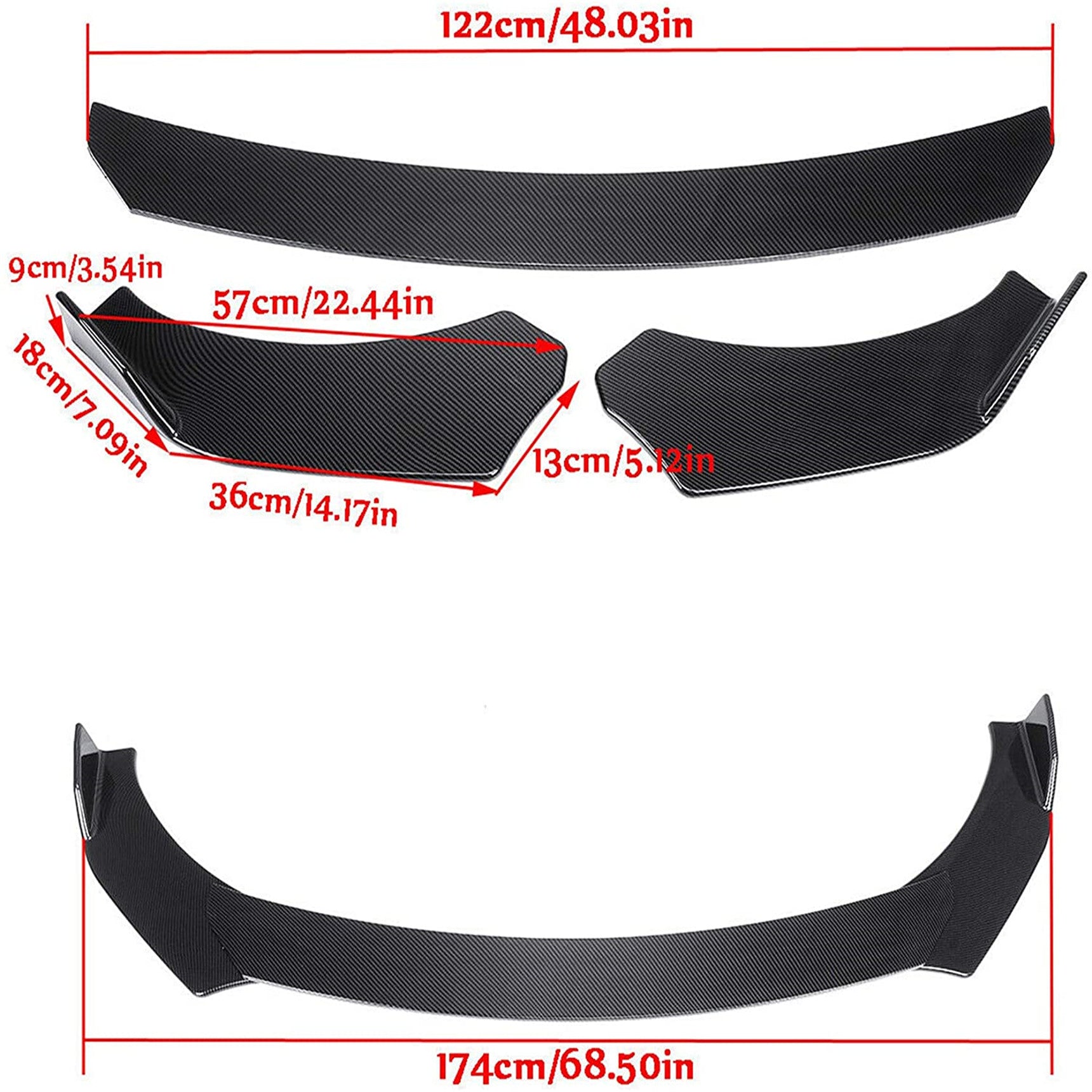 TOPPARTZ Universal Car Front Bumper Lip Chin Spoiler Splitter Body Kit Carbon Fiber Style