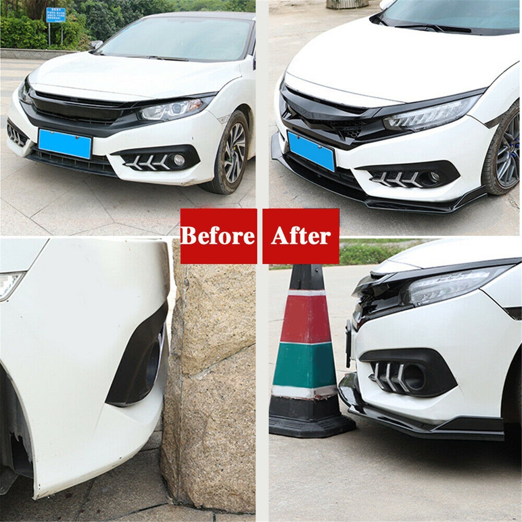 TOPPARTZ Universal Car Front Bumper Lip Chin Spoiler Splitter Body Kit Carbon Fiber Style