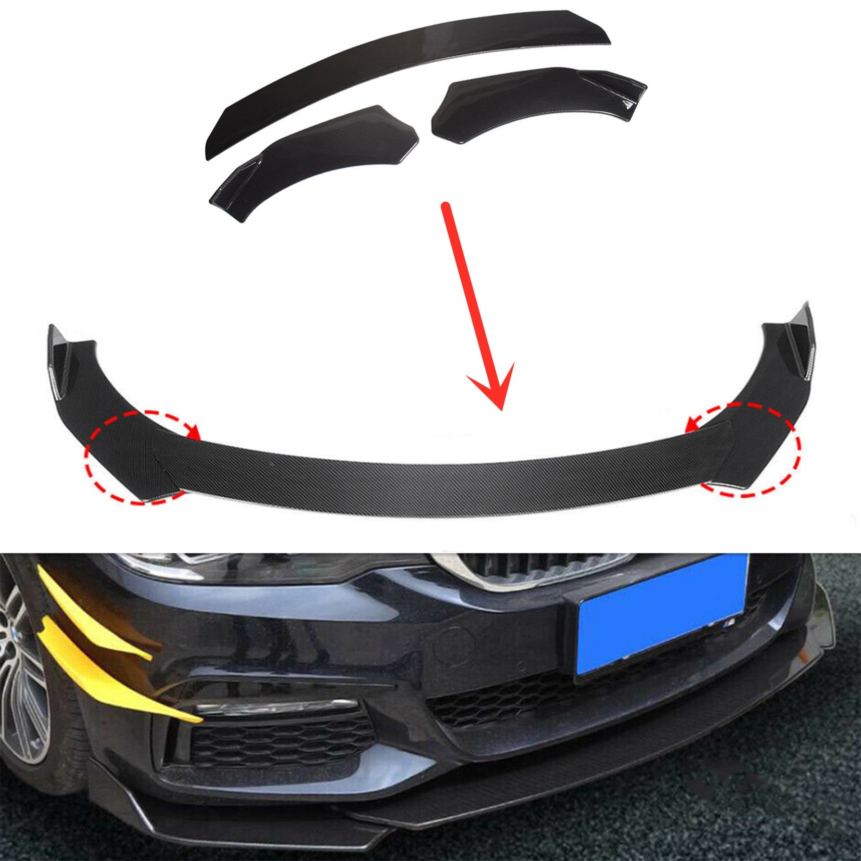 TOPPARTZ Universal Car Front Bumper Lip Chin Spoiler Splitter Body Kit Carbon Fiber Style