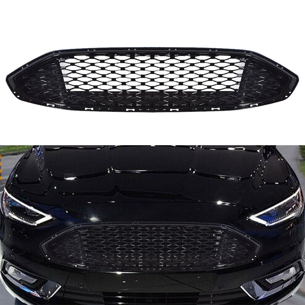 TOPPARTZ Front Grill Trim Grille For 2017-2018 Ford Fusion Honeycomb Gloss Black